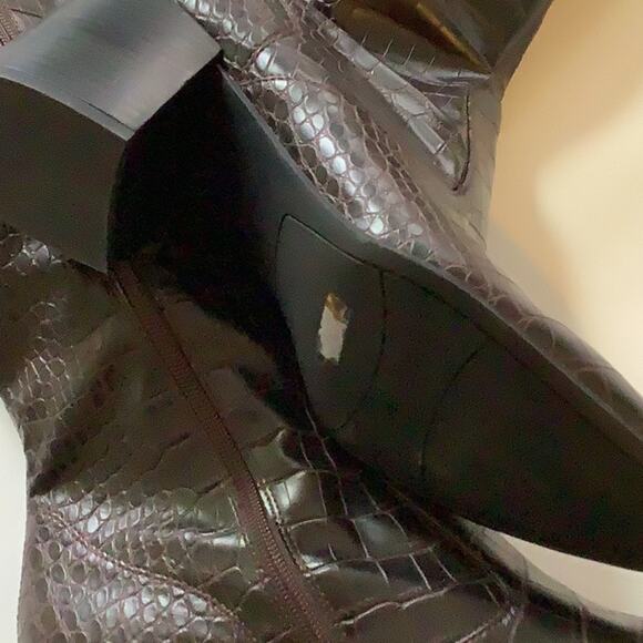 Franco Sarto Croc-Embossed Heeled Boots in Rich Brown - Picture 4 of 5